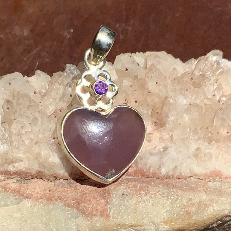 Amethyst Sage Heart & Amethyst 925 Sterling Silver Pendant
